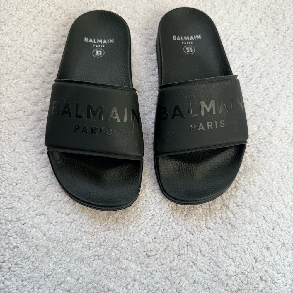 Balmain Black Logo Slide Sandals